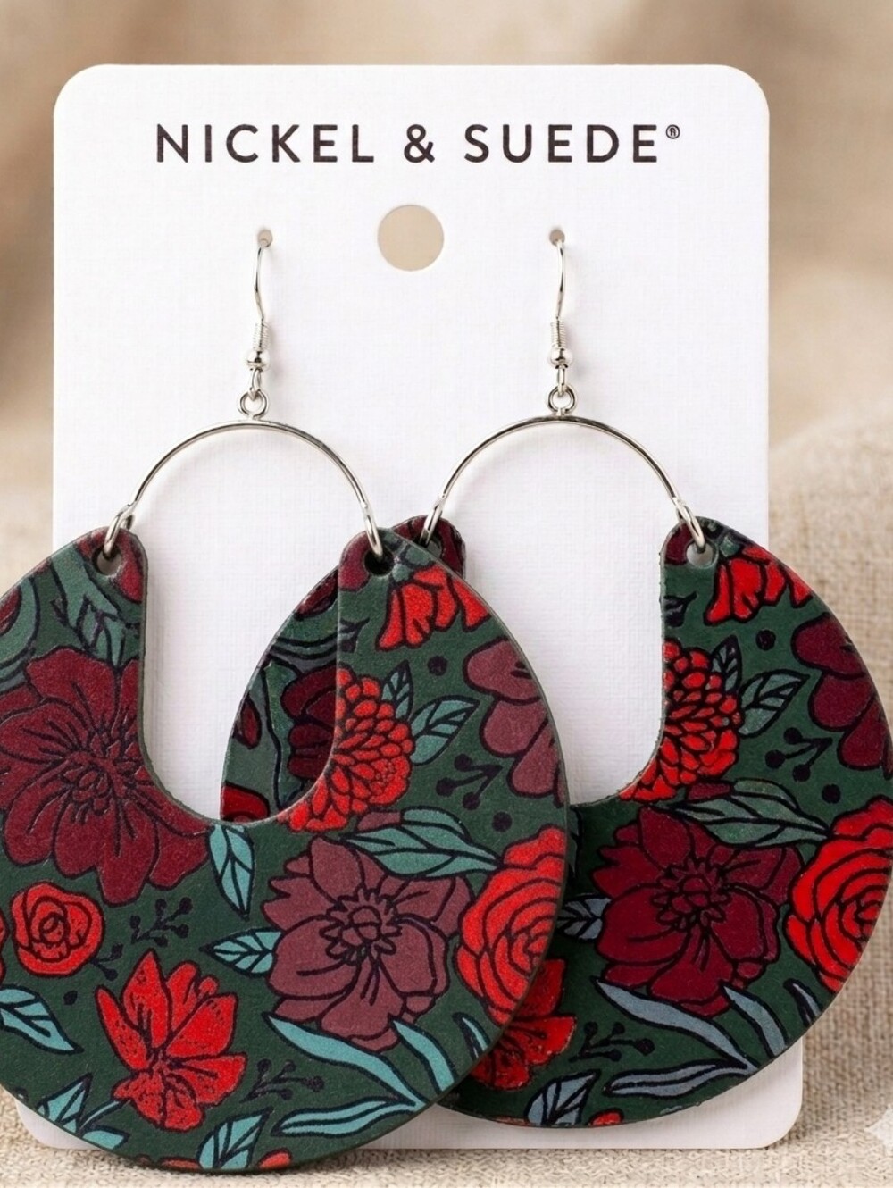 Nickel & Suede Midnight Floral Grande Nina Hoop Earrings- Large Lightweight